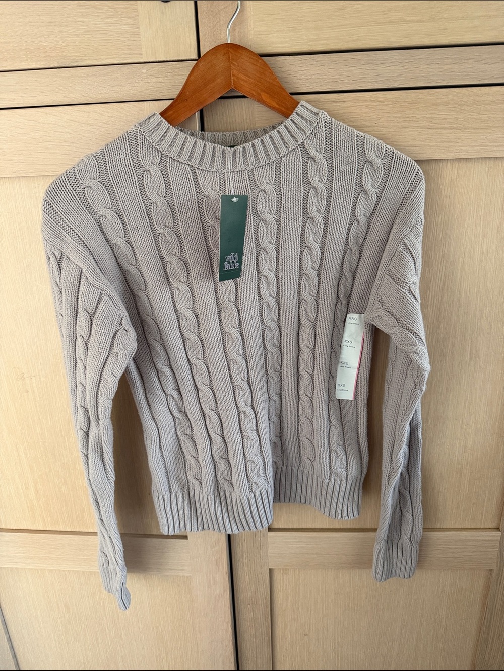 wild fable Taupe Cable-Knit Crewneck Sweater